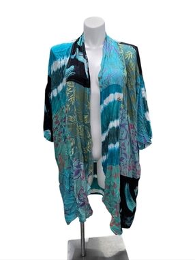 Vintage Wild Thing Of Chico CA Wild Woman OS Vibrant Abstract Kimono Turquoise